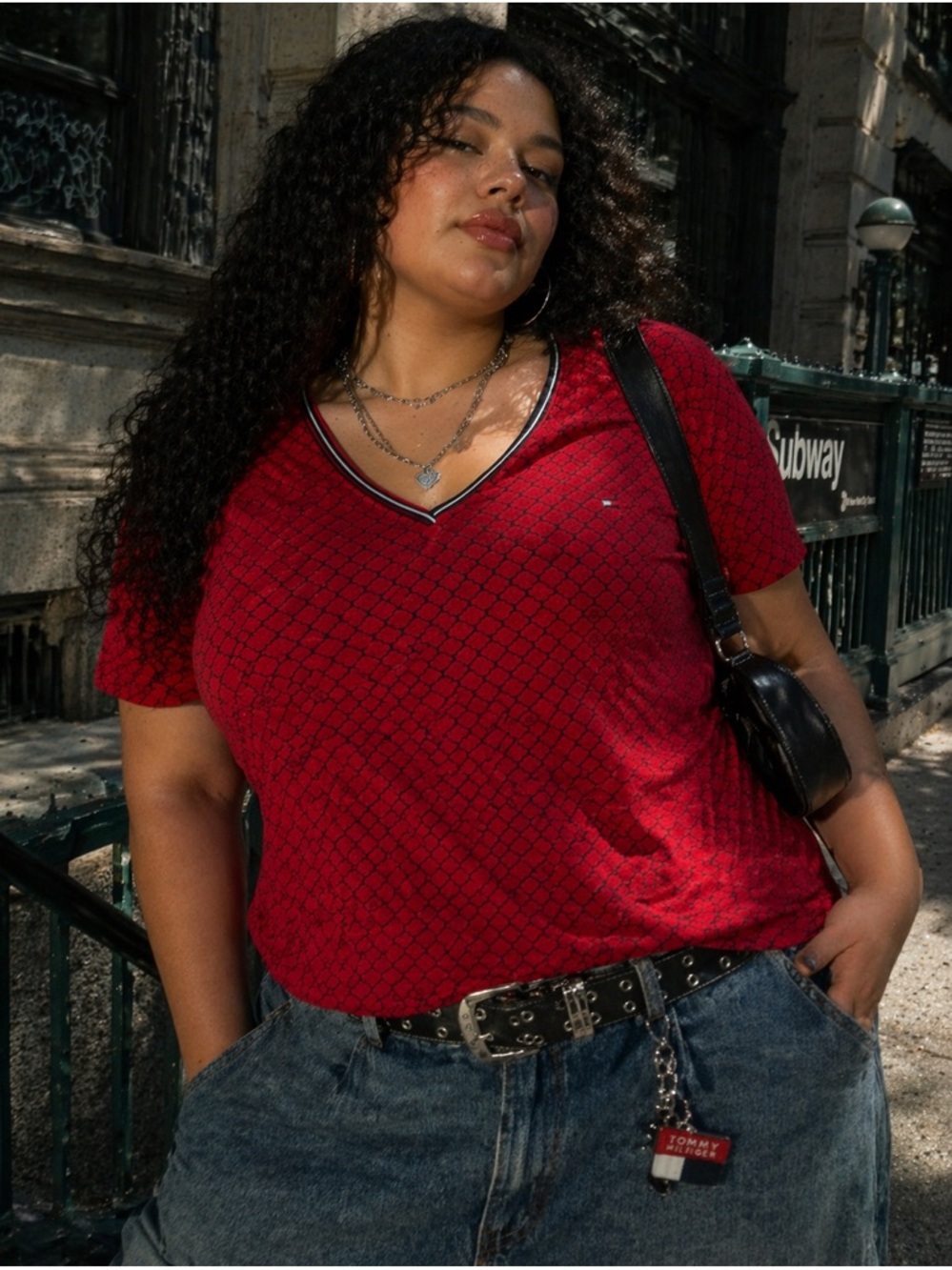 Tommy Hilfiger Deep Red V-Neck Short Sleeve Tee